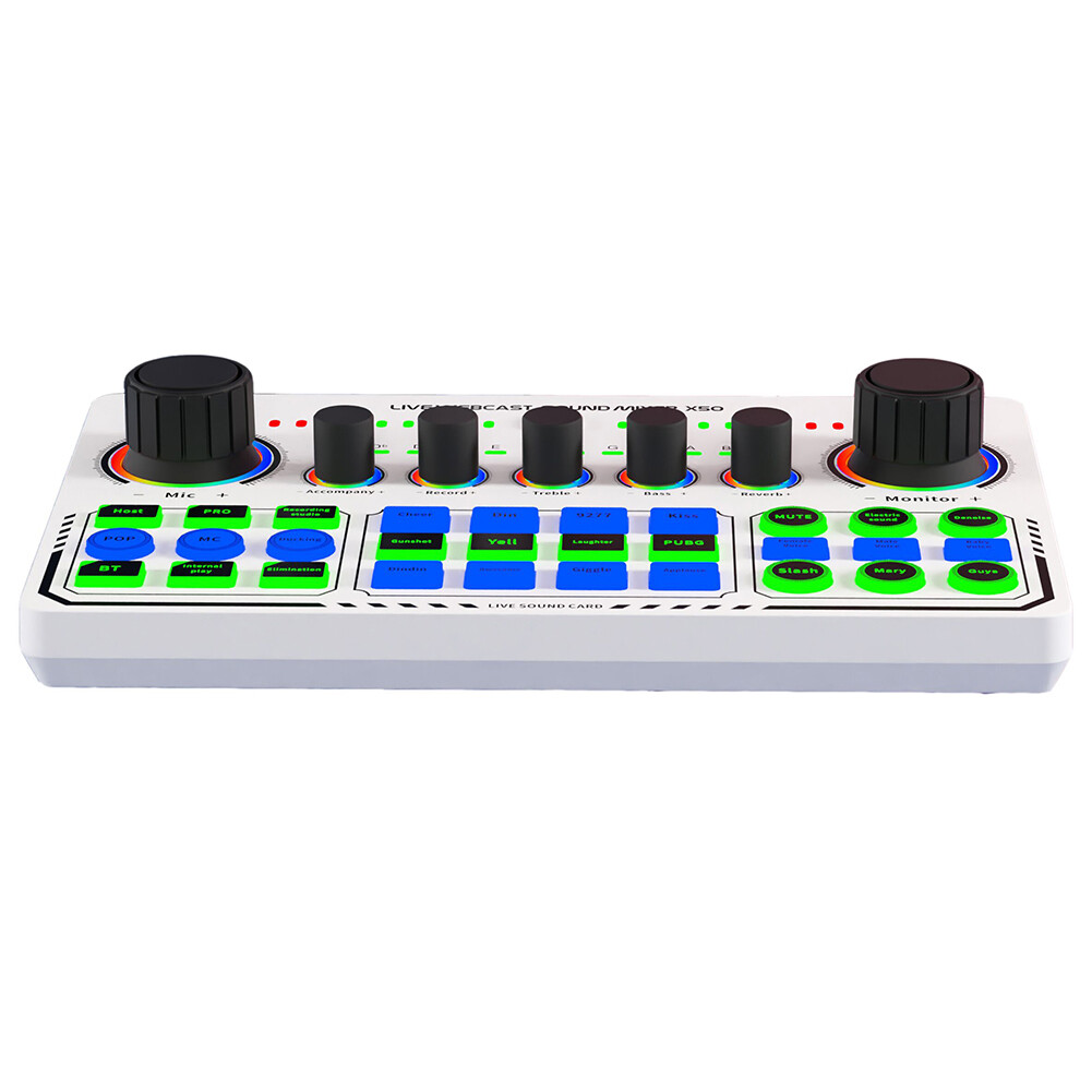 Card Âm Thanh Bộ Trộn DJ Gắn Ngoài LED RGB Để Phát Trực Tiếp Màu Trắng