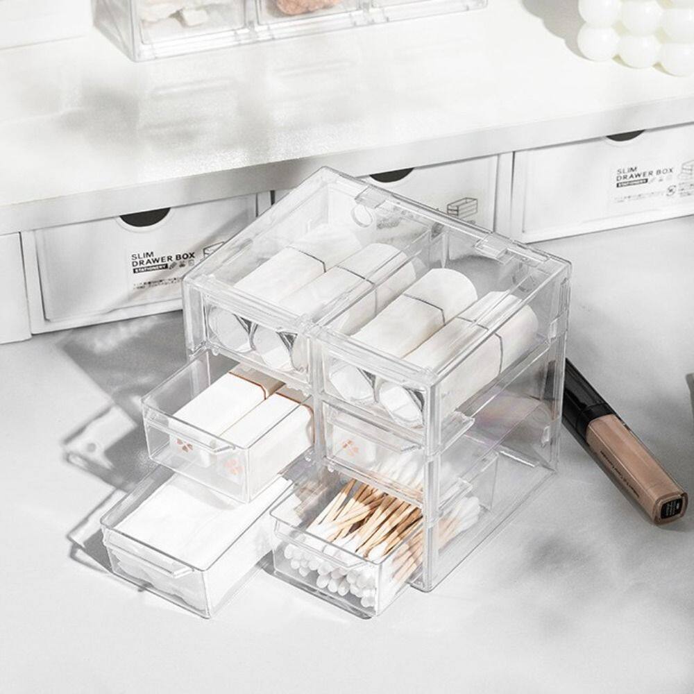 BUBLER Waterproof Stackable Storage Cabinet Cosmetics Earphone Makeup Container Sundries Desktop Storage Drawer Drawer Storage Box Stationery Organizer Transparent Storage Box