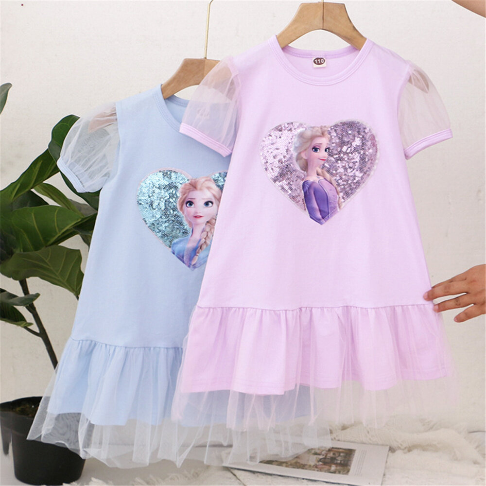 AISAMEFE Đầm 2 Chiếc Frozen Mới 2023 Cho Bé Đầm Công Chúa Tay Phồng Lưới