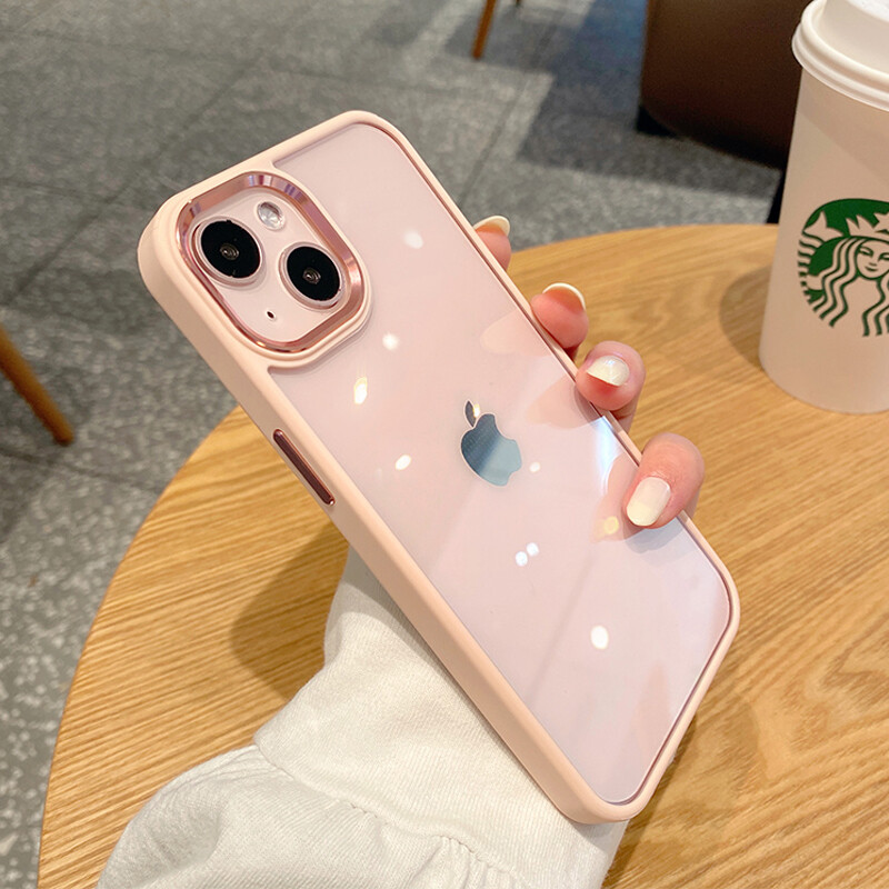 CrashStar Metal Camera Protection Shockproof Hard Transparent Phone Case For iPhone 15 14 13 12 11 Pro Max Mini XS XR X 8 7 Plus + SE 2020 Clear Phone Casing Macaron Colors Simple Fashion Anti-fall Phone Cover Shell Top Seller