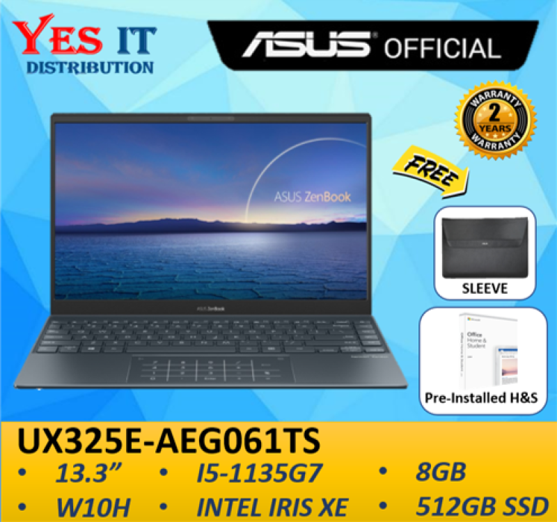 Asus ZenBook 13 UX325E-AEG061TS 13.3 FHD Laptop Pine Grey ( i5-1135G7, 8GB, 512GB SSD, Intel, W10, HS, 2YW ) FREE SLEEVE Malaysia