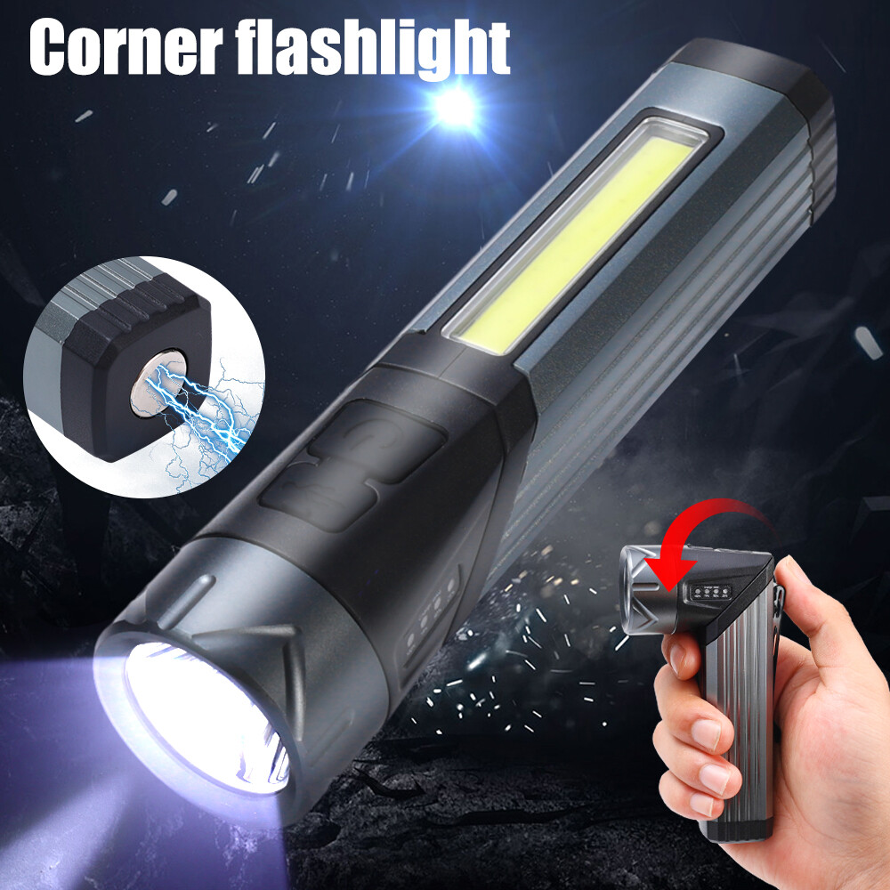 7 Lighting Modes LED Strong Light Flashlight Multi-functional 90-degree Folding Handheld Work Lamp Portable USB Charging COB Camping Hiking Latern