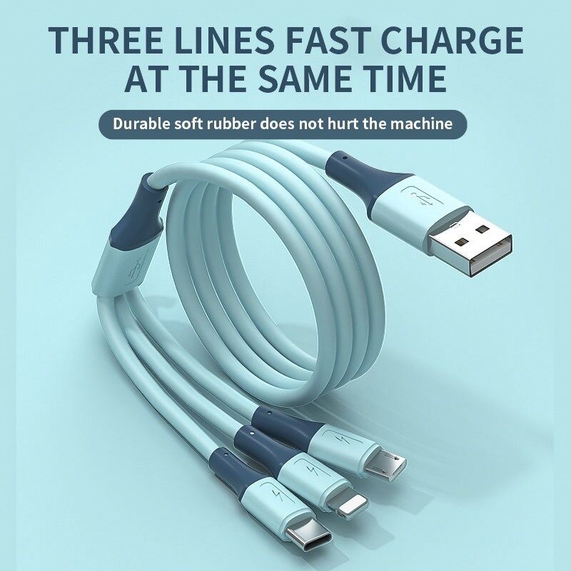 Greenyeah Sạc Nhanh 3A Cáp USB 3 Trong 1 Silicone Lỏng Micro USB Type C Cáp Sạc Cho Dây Samsung Xiaomi Sạc iPhone