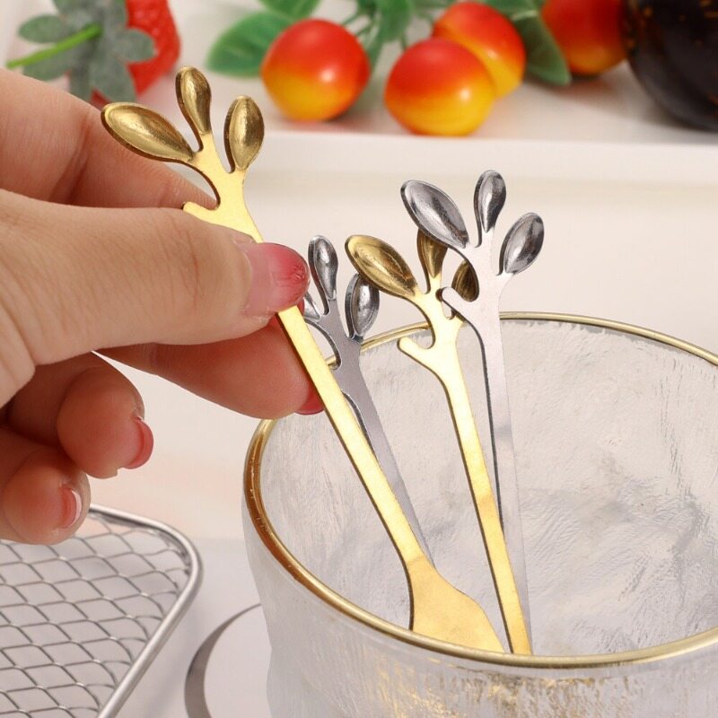 Lá thép không gỉ Bộ muỗng nĩa trái cây tráng miệng muỗng pha cà phê Phụ Kiện Bộ đồ ăn nhà bếp