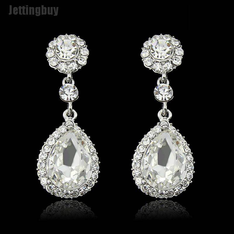 [Jettingbuy] Women Charm Rhinestone Bridal Water Drop Earrings Wedding Crystal Stud Earings