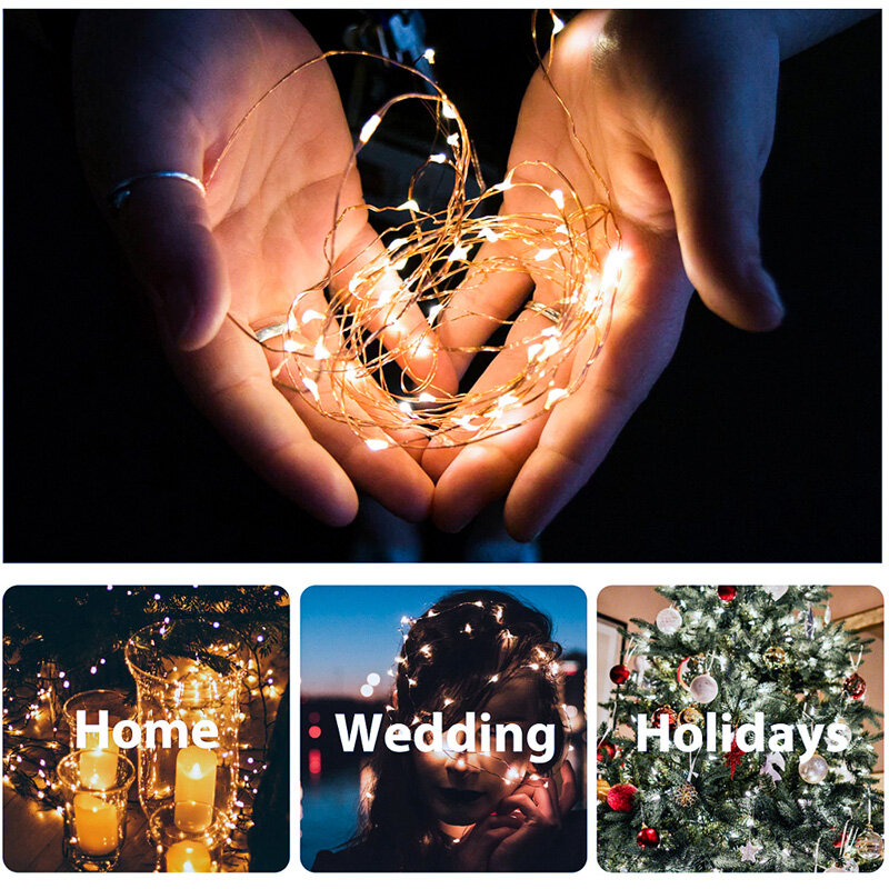 5M/10M LED USB Multi-mode String Light Copper Wire String Fairy Light Strings Lights LED Party Wedding Decoration Garland Festival Warm White 50LED 100LED Fairy Light