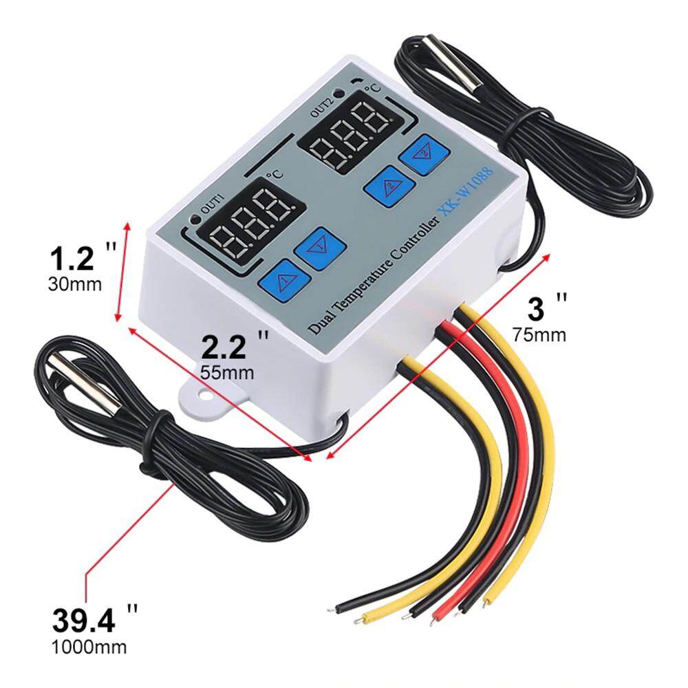 Smart Sensor Dual Digital Thermostat Temperature Controller Two Relay Output Thermoregulator for incubator Heating Cooling XK-W1088 AC110-220VAC 50/60Hz /12V DC/24V DC