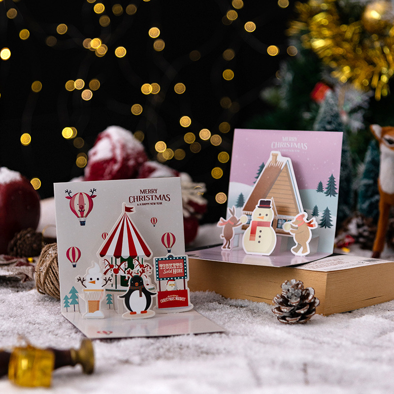 Merry Christmas Greeting Card with Envelope 3D Pop UP Santa Snowman ...