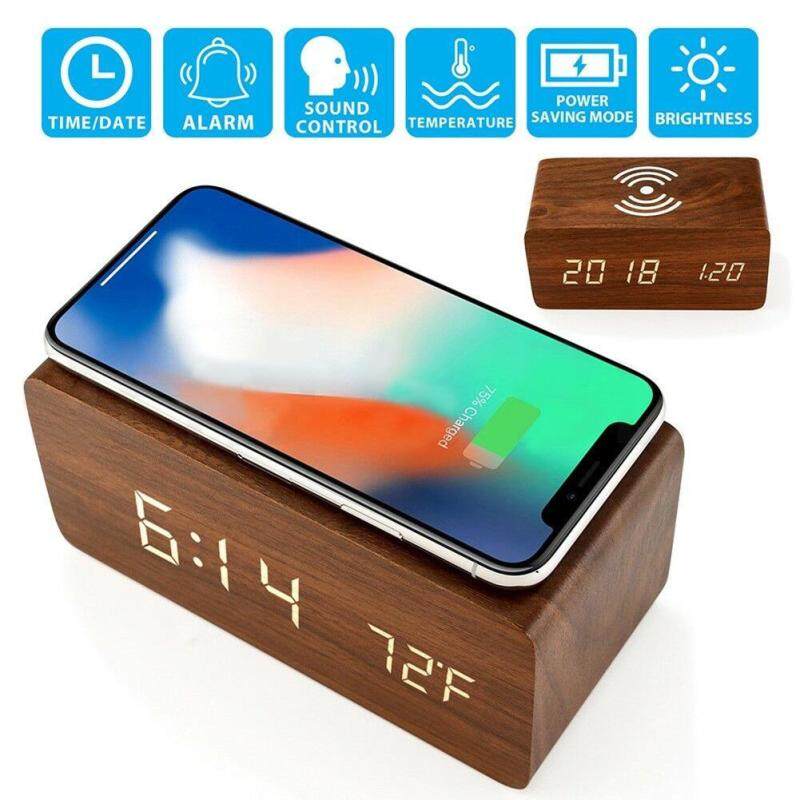 Bằng Gỗ Hiện Đại Gỗ Kỹ Thuật Số Đồng Hồ Báo Thức Để Bàn Nhiệt Kế Nước Tề Sạc Không Dây Văn Phòng Nhà bán chạy