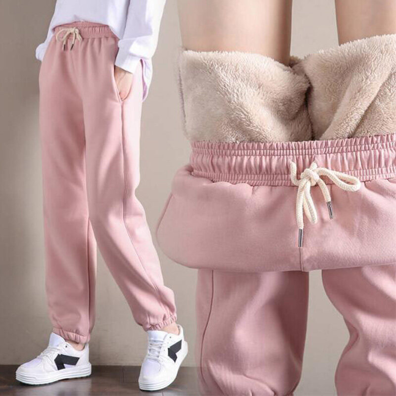 Winter Women Fleece Trousers Gym Sweatpants Workout Solid Thick Warm Winter Female Sport Pants Running Pantalones Mujer