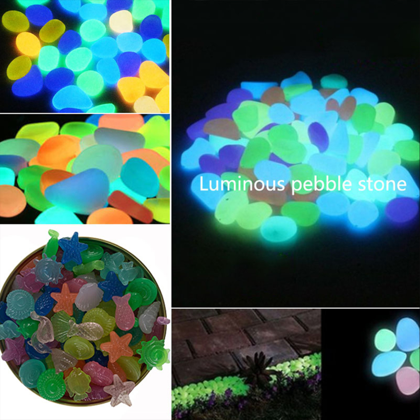 50pcs Luminous Glowing Small Stones Shell Starfish Star For Table FishTank Walkways Garden Glow in the Dark Pebbles
