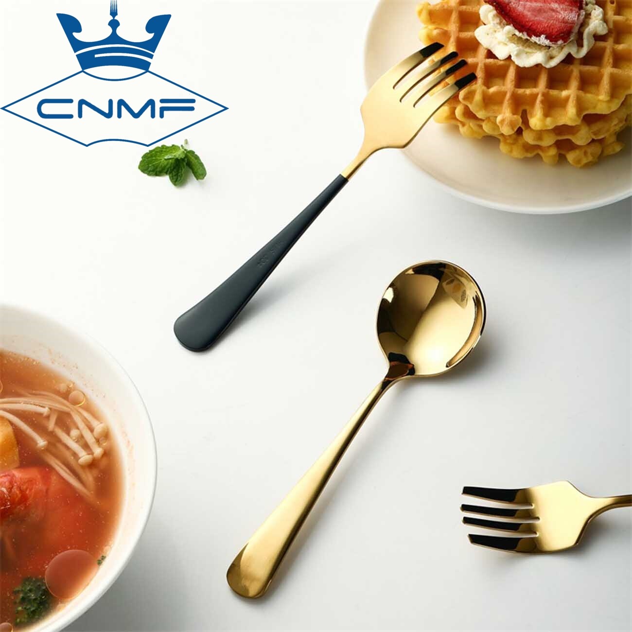 CNMF 304 Stainless Steel Spoon and Fork Simple Design Frosted Long Handle Flatware for Pasta Soups Salads and Desserts