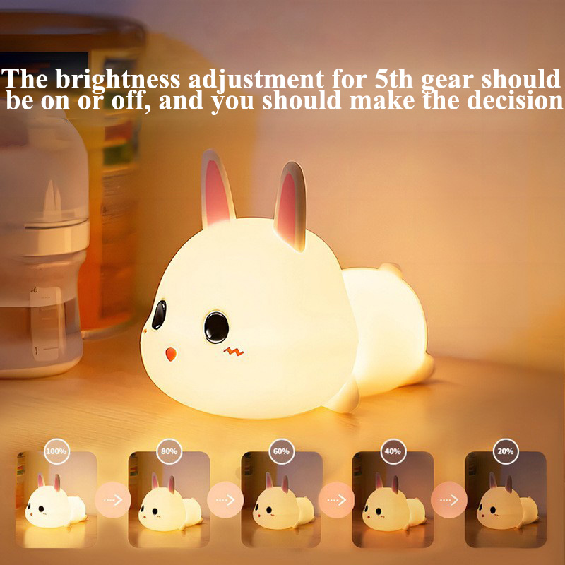 YONUO Cute bunny patting night light Charging bedroom bed feeding children sleeping at night l silicone light