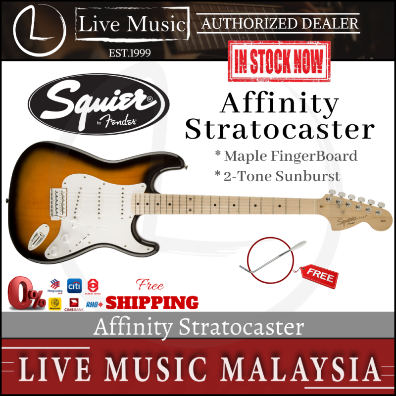 Fender Squier Affinity Stratocaster Series 6-String Electric Guitar, Maple Fingerboard - 2-Tone Sunburst Malaysia