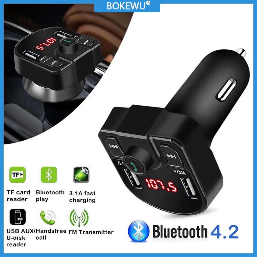 BOKEWU Bộ Phát FM Bluetooth Trên Xe Hơi Bộ Thu Âm Thanh Rảnh Tay Không Dây
