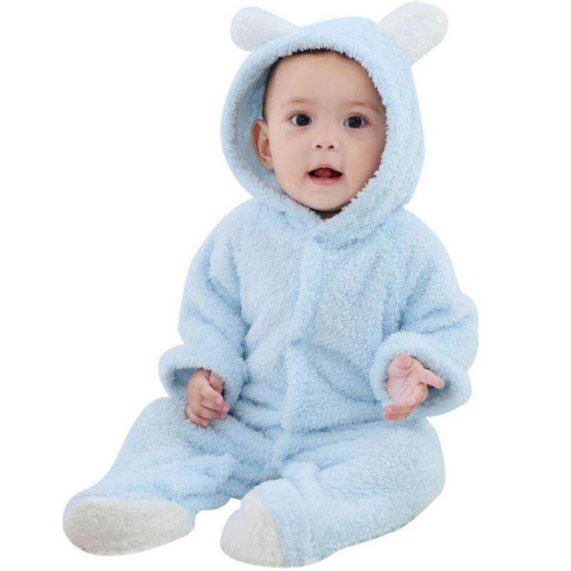 Newborn Baby Boys Girls Romper Hooded Fleece Jumpsuit Outfits Clothes