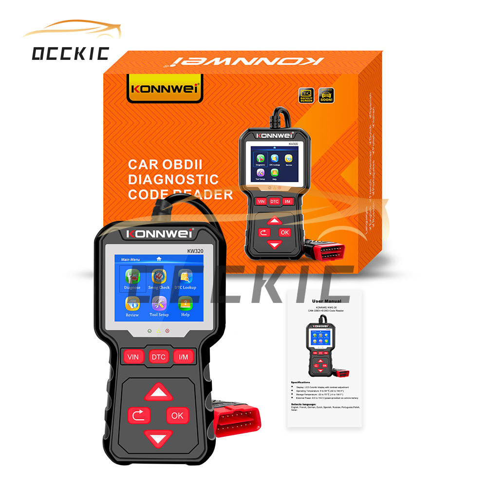 Occkic Konnwei Máy Đọc Mã Lỗi Tự Động OBD OBD2 Máy Quét Với Cảm Biến Quét Ánh Sáng Động Cơ Đa Ngôn Ngữ Kiểm Tra Máy Quét Tự Động Tốt Nhất Tự Động Công Cụ Chẩn Đoán KW320 Màu Đen