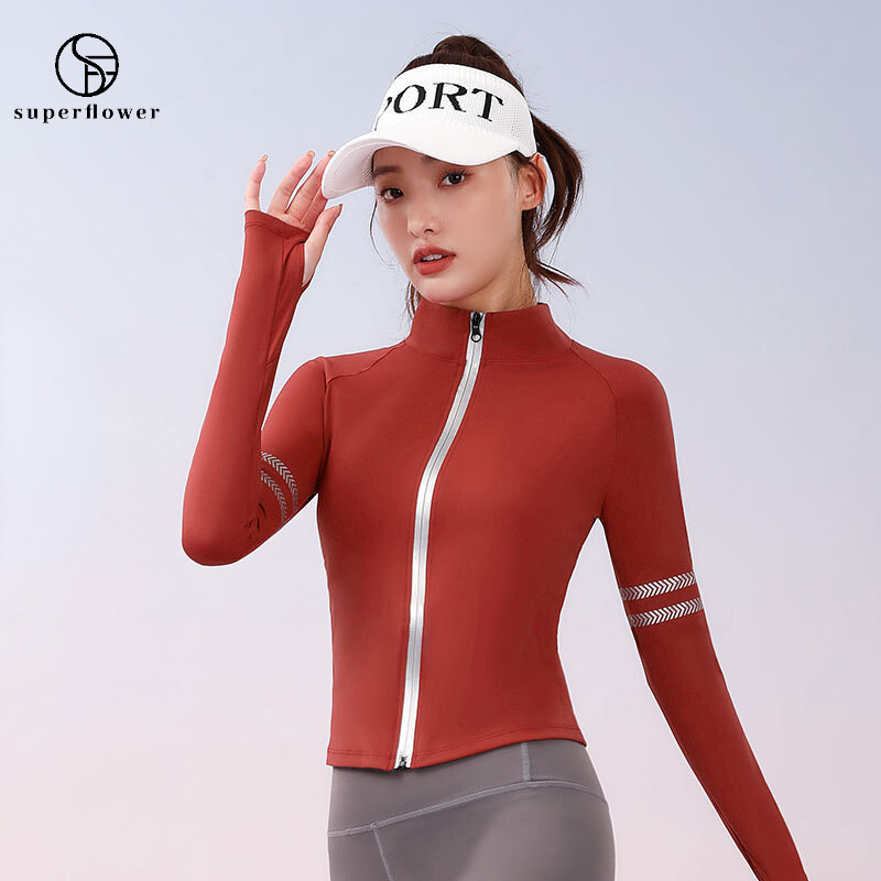 SUPERFLOWER Women's Running Fiess Sports Zipper Fast Drying Stand Collar Long Sleeve Tops Yoga Jackets_voghion.com