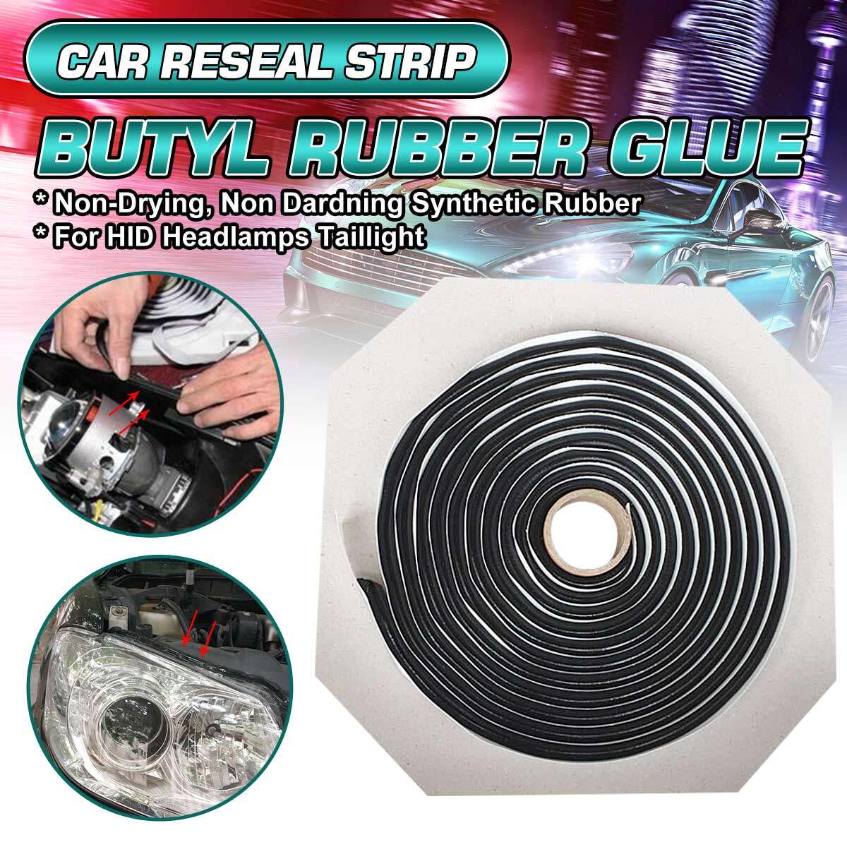 9mm x 4mm LED Headlight Sealant Glue Retrofit Reseal Car Reseal Strip Butyl Rubber Glue HID