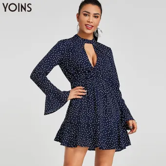 polka dot bell sleeve dress