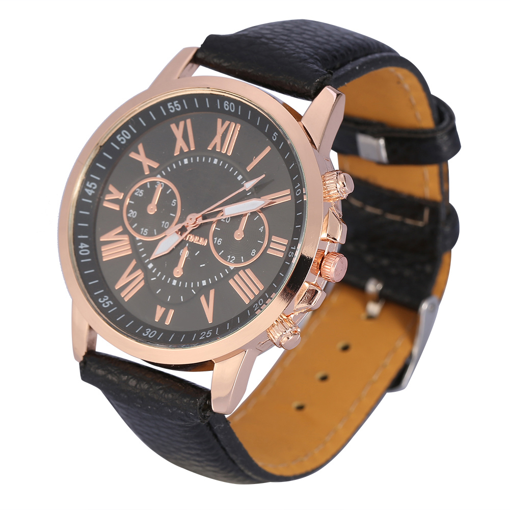 4 Colors New Fashion Male Female PU Leather Band Analog Quartz Round Numeral Watch Wristwatch black