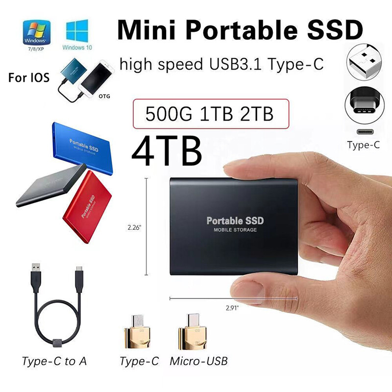 Ổ Cứng Di Động 4TB/2TB/1TBGB Ổ Cứng SSD Di Động Loại C USB3.1
