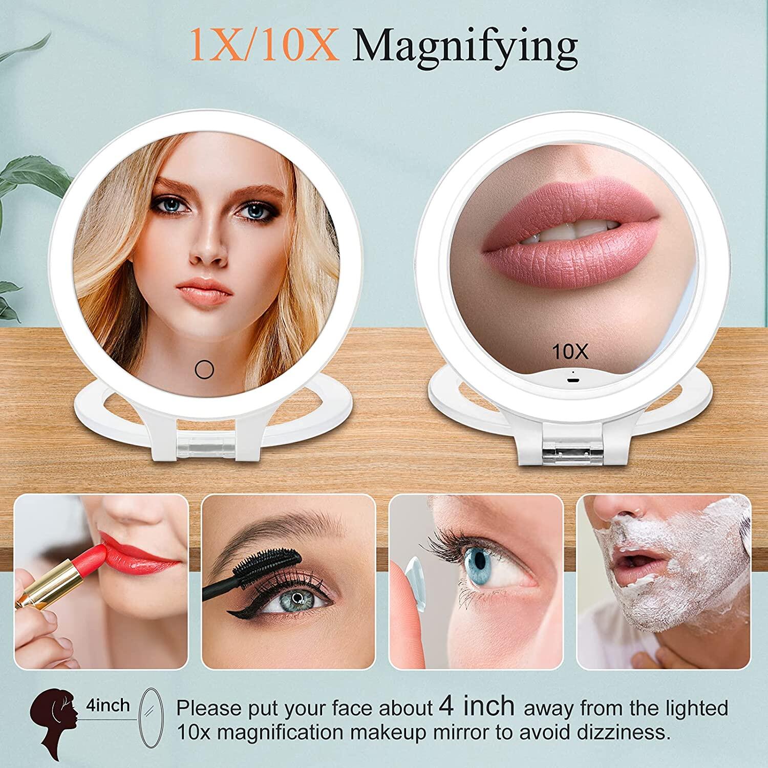 2/5/10x Magnifying Gương Gương Cầm Tay Du Lịch Gấp Cầm Tay Gương Hai Mặt Bệ Trang Điểm Gương Với 1/10x Độ Phóng Đại