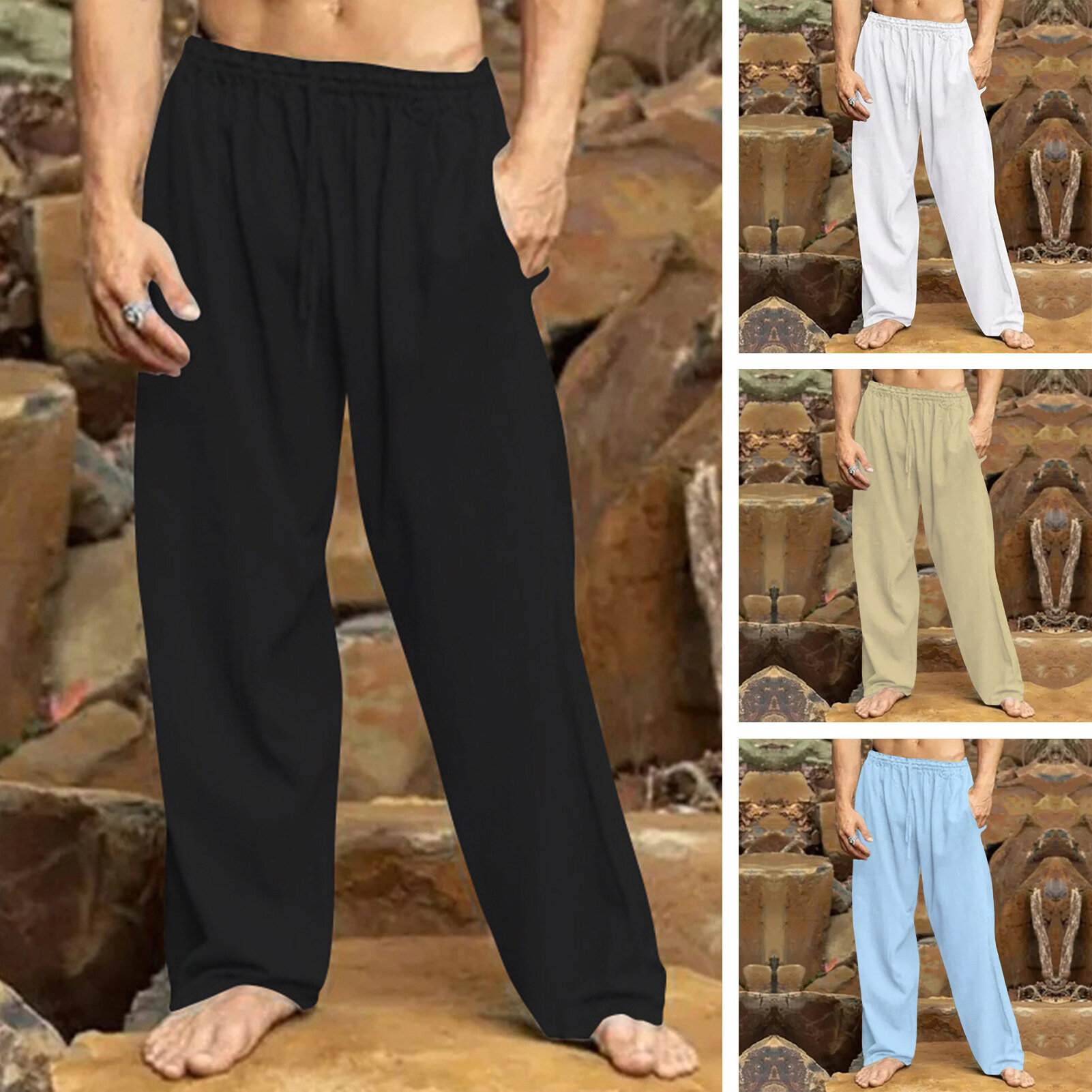 TENGL Drawstring Casual Pants Solid Color Long Pants Comfortable Men's Drawstring Pants for Casual and Sporty Style Wide Leg and Solid Colors Perfect for Streetwear