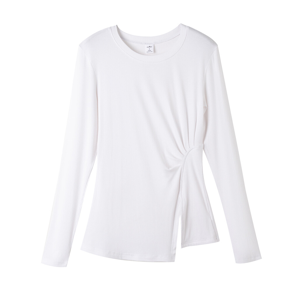 Women's T-shirt Long Sleeve Crew Neck Casual Tee Solid Color Top