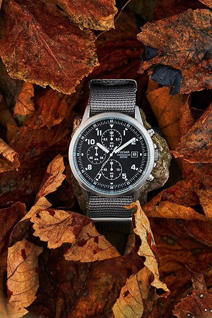Seiko Pulsar PM3129x1 Military Watch Seiko Pulsar Military Chronograph  Pilot Watch Black Gray Watch Private British Air Force British Army RAF  Microfibre cloth set High quality Original Authentic watches Free Shipping  From