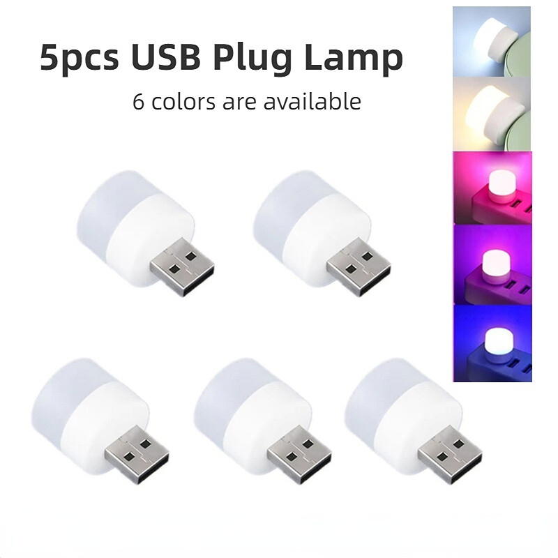 5Pcs USB LED Plug Lamp 1W Super Bright Eye Protection USB Book Light Computer Mobile Power Charging USB LED Colorful Night Light