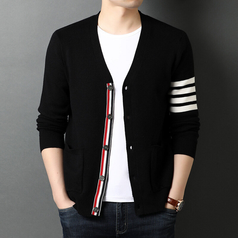 Top Grade New Autum Winter Brand Fashion Knitted Men Cardigan Sweater Black Korean Casual Coats Jacket Mens Clothing YORCHID