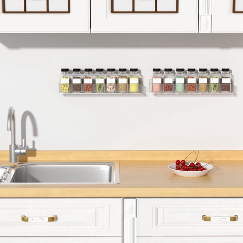 Wall Mounted Spice Rack Organizer,Clear Acrylic Spice Shelf Storage Holder for Wall Kitchen Pantry Cabinet Door 4 Pack