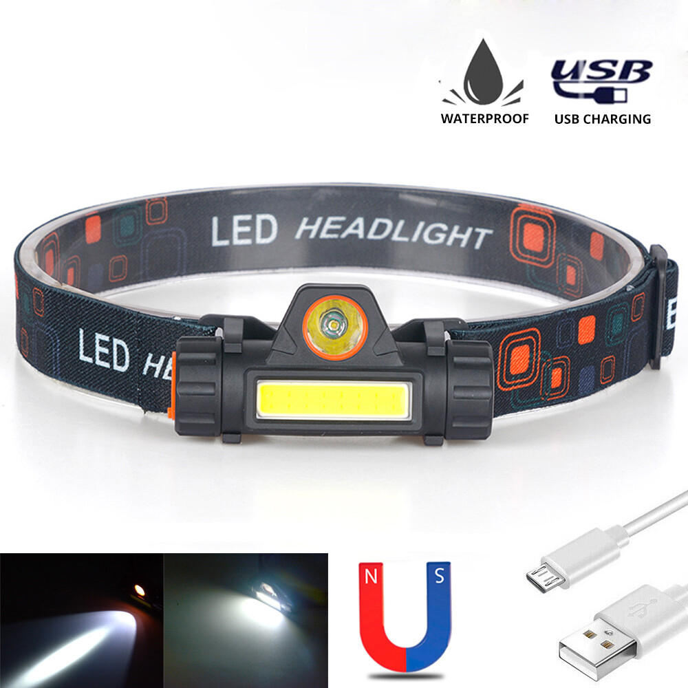JOBOOS Waterproof LED Headlamp COB Work Light 2 Light Modes with Magnet USB Headlight Built-in Battery Suit for Fishing Camping Hiking