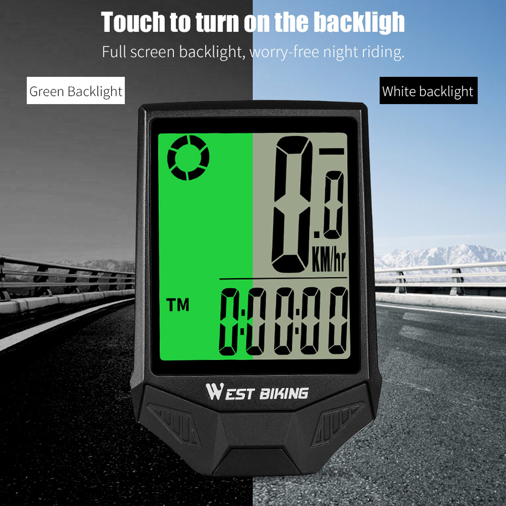 WEST BIKING Bike Computer Wire less Speedometer Odometer Waterproof LCD Backlight Cycling MTB Bicycle Computer Stopwatch Night Light Anti-interference