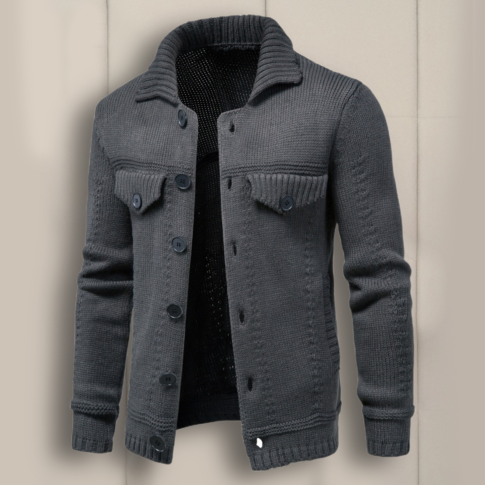 Men Sweater Coat Solid Color Single-breasted Buttons Cardigan Elastic Knitting Turn-down Collar Thick Anti-shrink Spring Coat for Daily Wear Men Jacket Buttons