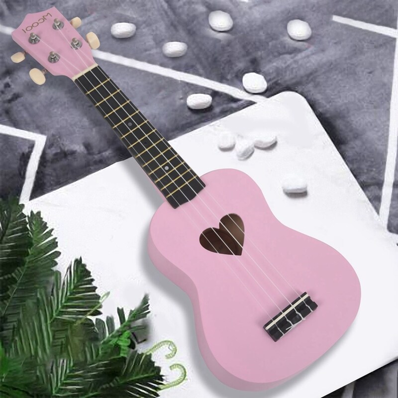 Mcool Soprano Ukulele Pink 21 Inch 4 Strings Ukelele Cheap Hawaii Mini Guitar Heart-Shaped Tone Hole Basswood Wood