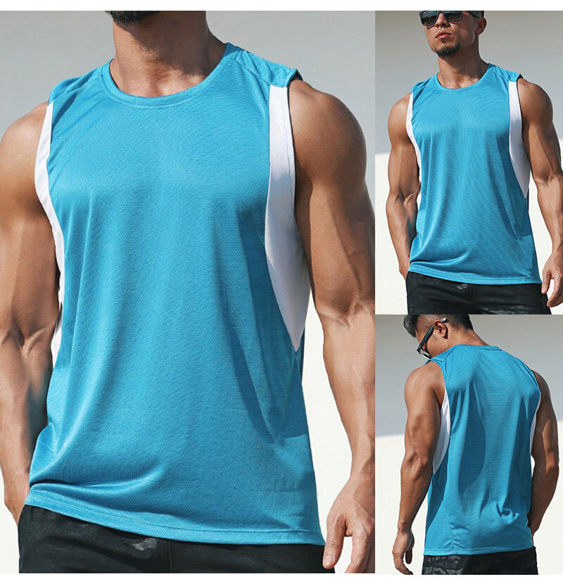 SUPERFLOWER Herren Sommer ärmelloses T-Shirt elastische Feuchtigkeitsaufnahme Sportfiess atmungsaktive Freizeitoberteile_voghion.com