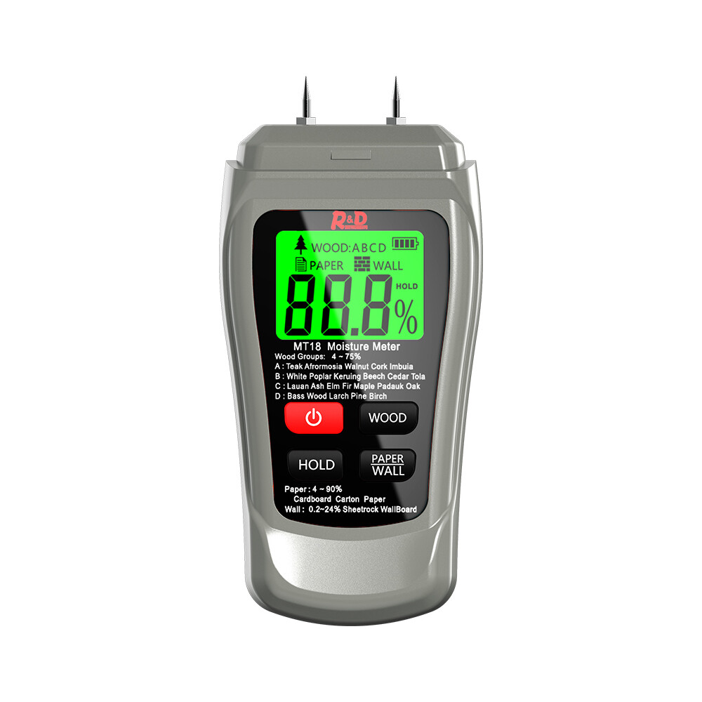 NEW MT-18 Grey 0-99.9% Two Pins Digital Wood Moisture Meter Paper Humidity Tester Wall Hygrometer Timber Damp Detector Digital Wood Moisture Meter Portable Wood Damp Meter with Large LCD Display