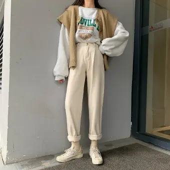 beige jeans high waist