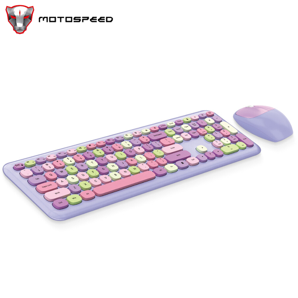 Keyboard Mouse Combo Wireless 2.4G Mixed Color 110 Key Keyboard Mouse Set with Round Punk Keycaps for Girl
