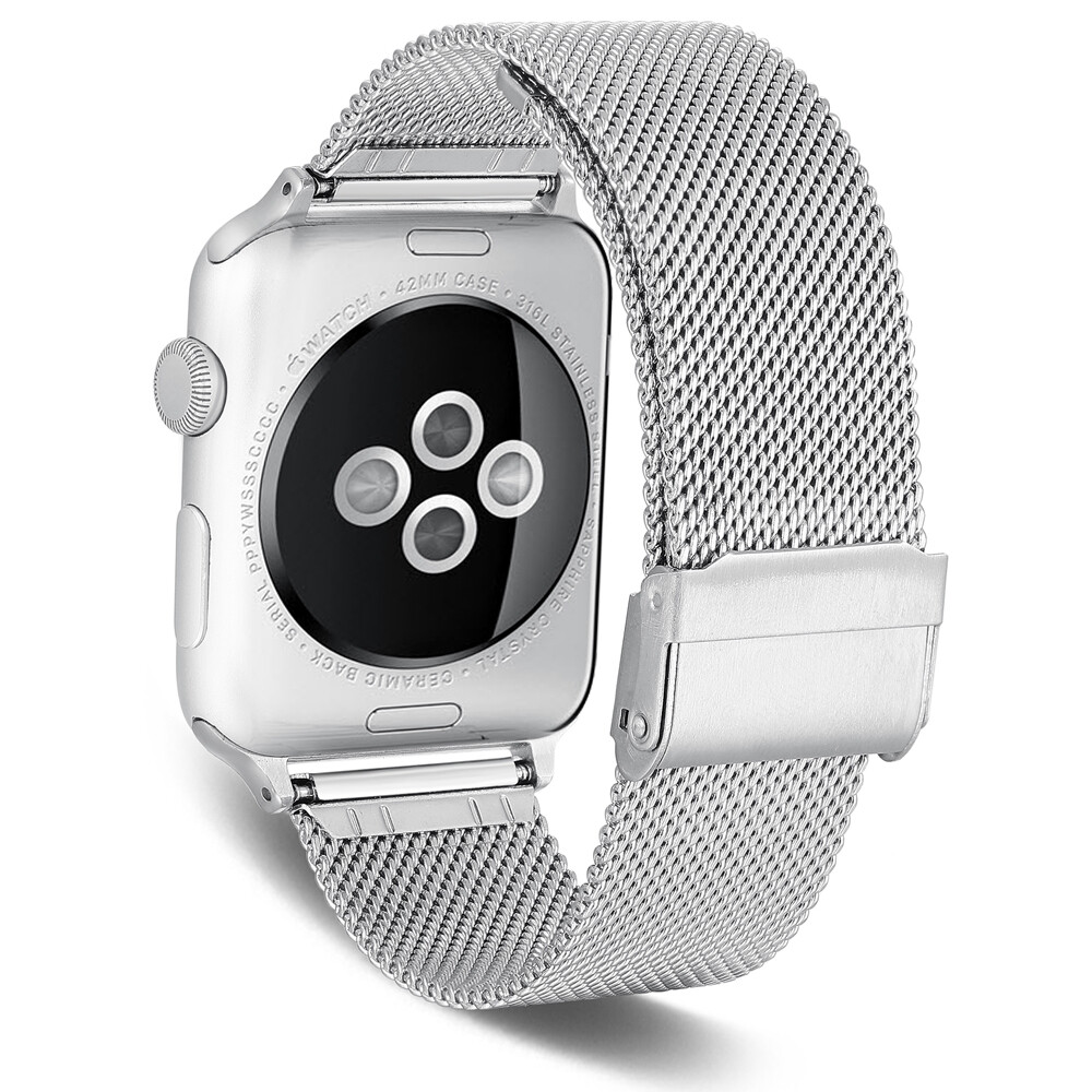 BassPal New Milanese Stainless Steel Band for Apple Watch Series Ultra 49MM 8 7 6 SE 5 4 3 2 1 Replacement Watchband for i Watch 5/4 3 2 1 Strap 40/44/38/42/41/45mm Metal Belt
