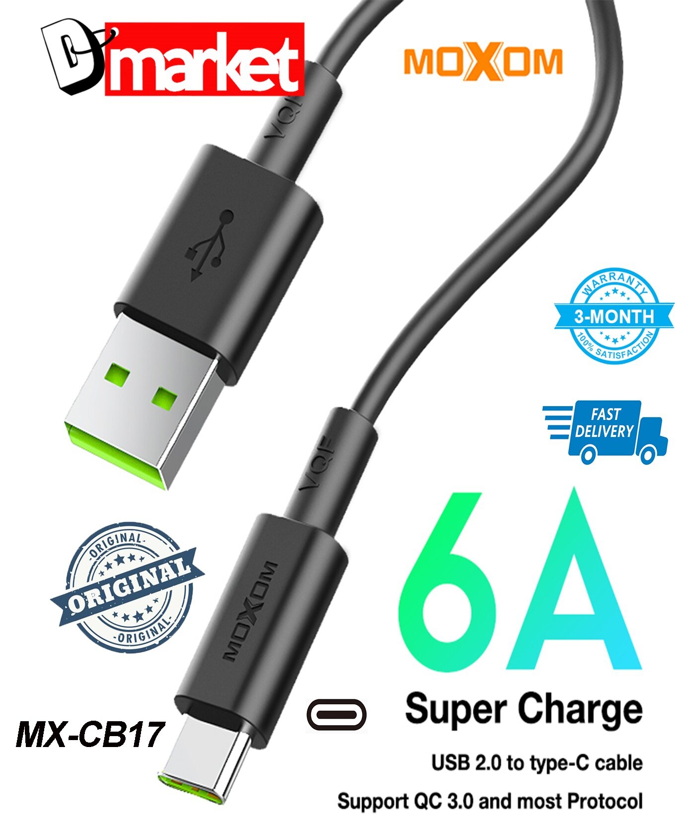 Moxom MX-CB17 6A 66W Super Fast Charging Data Cable for Type-C DASH ...