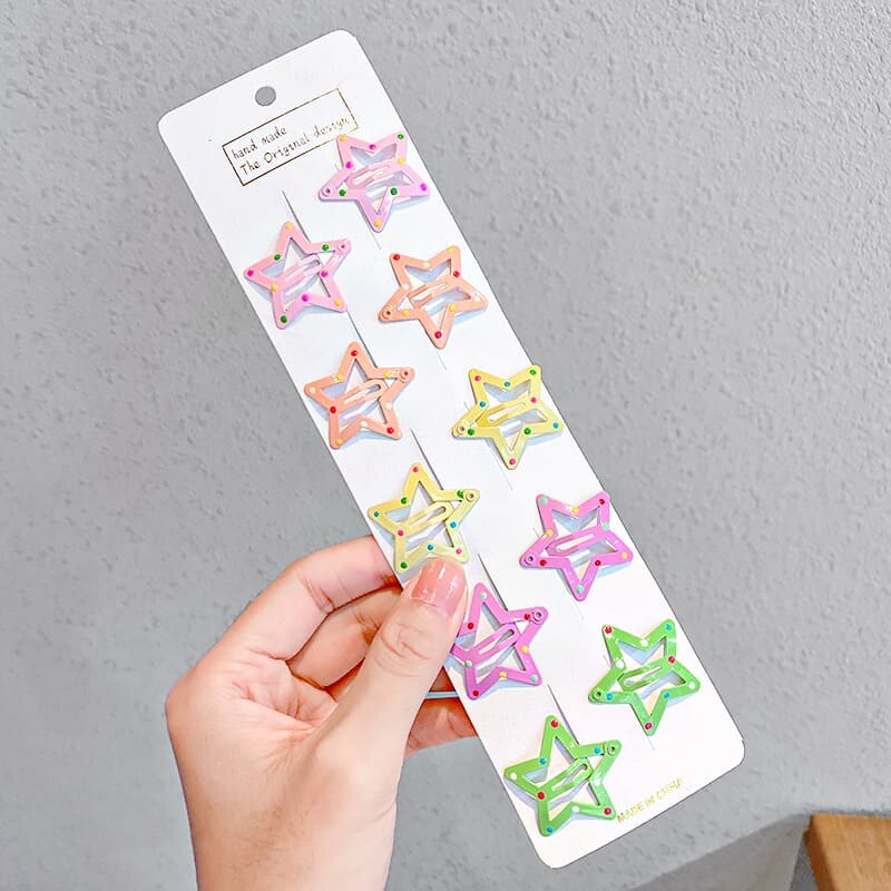 10Pcs/Lot Baby Girls Star Colorful Hair Clips Kids Sweet BB Clips Casual Cute Hairpins Barrettes Hair Accessories