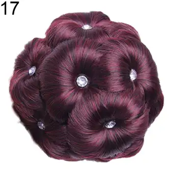 Upsee 9 Flowers Faux Crystal Synthetic Bun Hair Extension Elastic