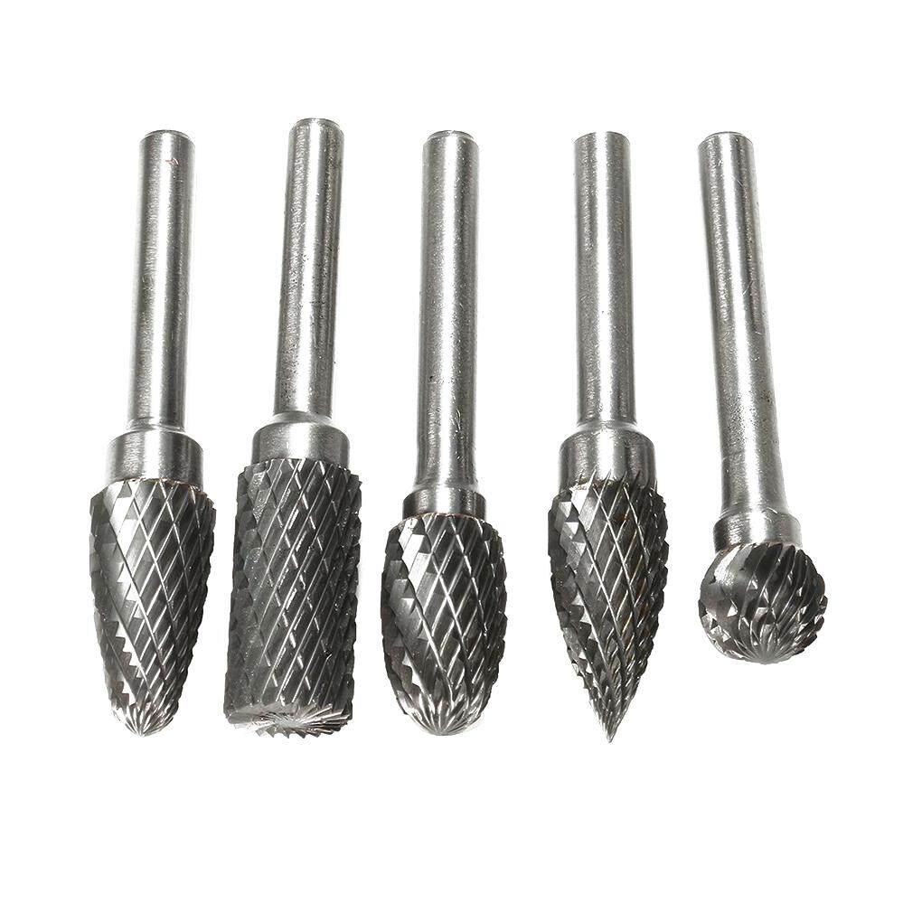 5 chiếc Carbide Burrs Bộ 12 Đầu Đôi Cắt Hợp Kim Vonfram Quay Điểm Burr Chết Máy Xay Bit