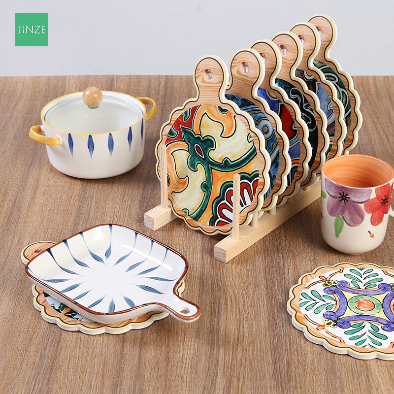 LSweet European American Ceramic Pot Pads Creative Racket Round