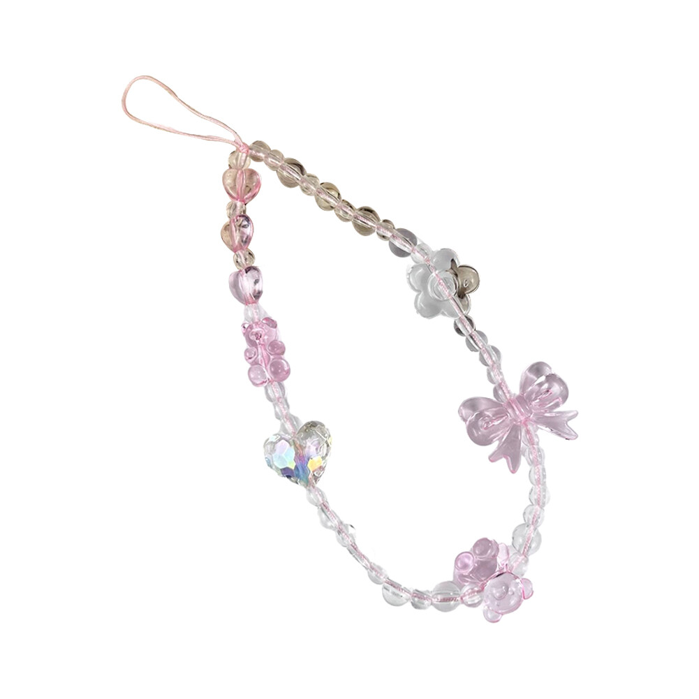 Pink Bear Pendant Mobile Phone Chain Crystal Beaded Chain Universal Mobile Phone Case Lanyard Mobile Phone Case Decoration Pendant