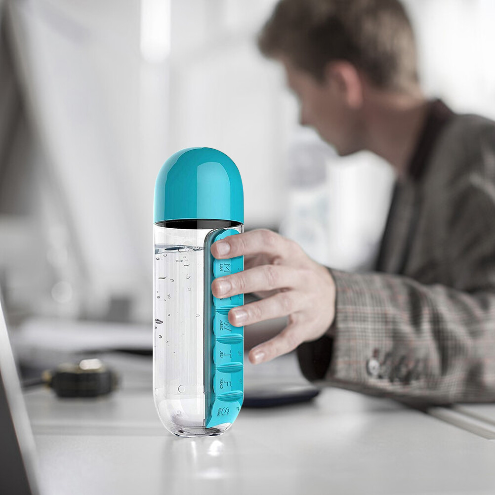 Bình nước 600ml kèm hộp đựng thuốc Hộp đựng thuốc du lịch di động 2 trong 1 Hộp đựng thuốc du lịch