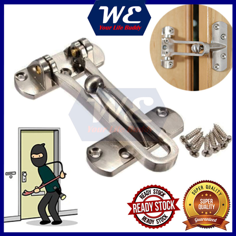 Security Room Door Guard Buckle Hold Lock Hotel Hostel Door Penahan Tahan Pintu Rumah A/C Silver